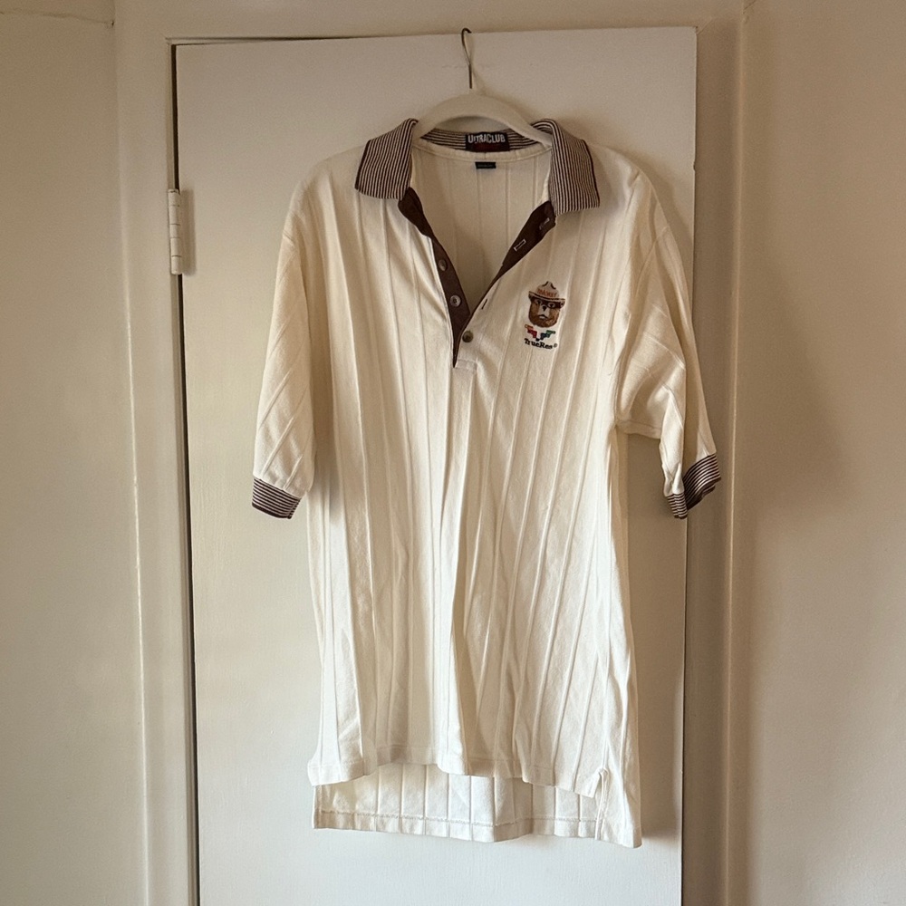 Vintage Cream Polo Shirt with Brown Accents